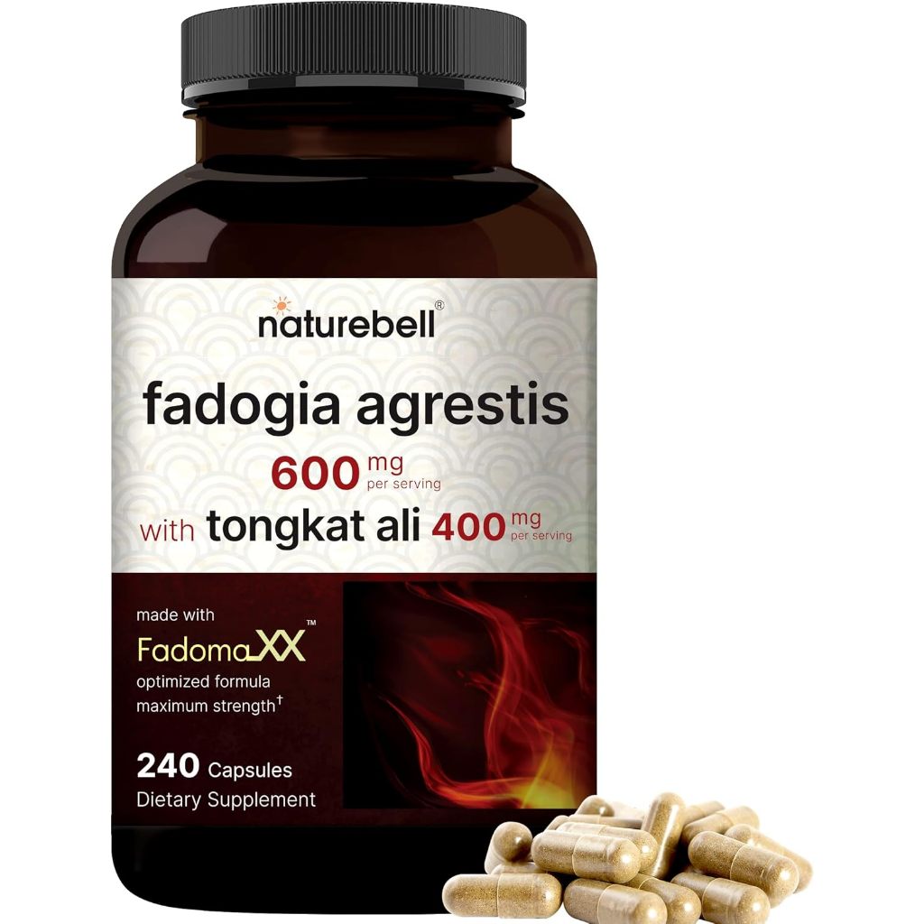 NatureBell Fadogia Agrestis 600mg Tongkat Ali 400mg, 240 Capsules 20:1 Fadogia Stem Extract & Indonesia Tongkat-Ali (Longjack) Root Extract Max Strength Herbal Supplement Non-GMO