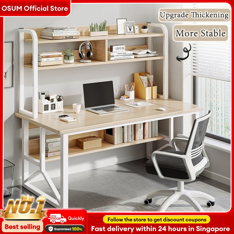 Computer Table with Book Shelf Solid Wood Study Writing Table Home Office Desk Minimalist Laptop Desk