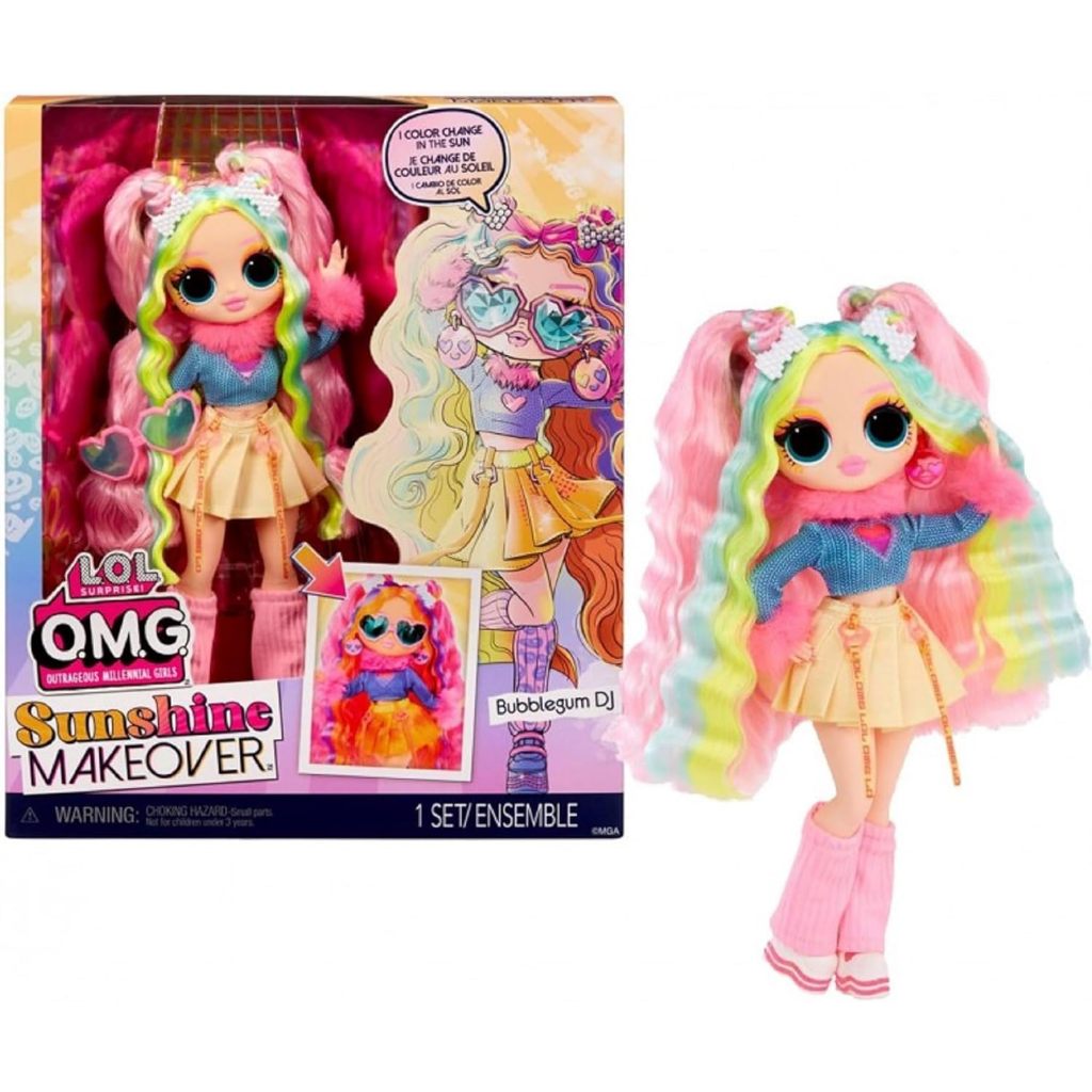 【SG Seller】LOL Surprise OMG Sunshine Makeover Bubblegum DJ Fashion Doll with Color Changing Features and Multi Surprises