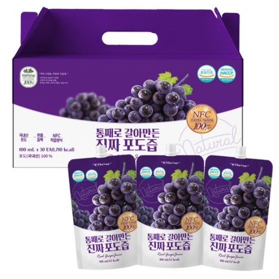 Organic Maru Real Grape Juice NFC 100ml x 30 Packs - Pure Korean Grapes, No Added Sugar, No Added Water