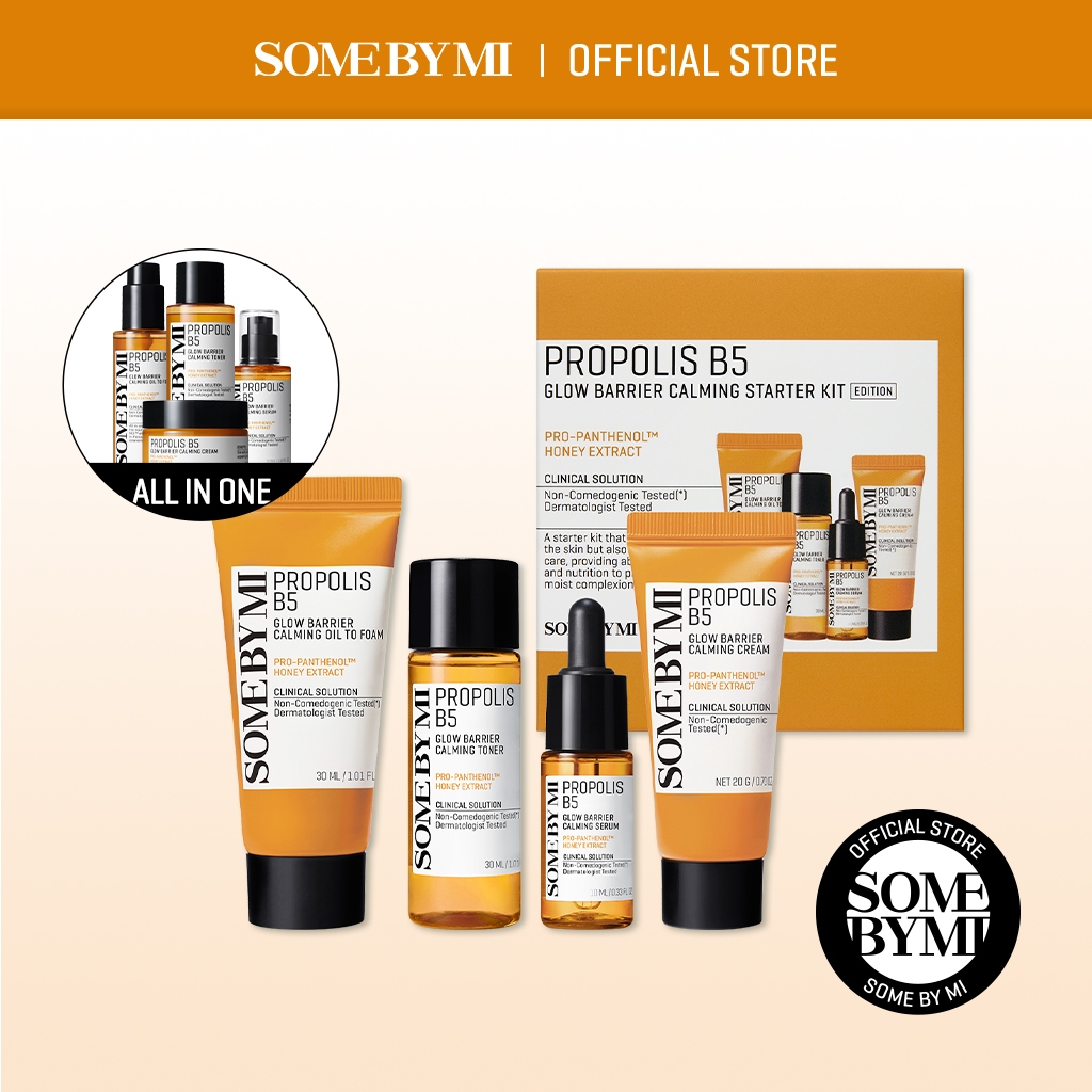 [SOME BY MI] Propolis Glow Starter Kit (Toner/Serum/Cream/Oil to Foam Cleanser) [Glass Skin, Barrier Care, Smoothing & Calming damaged skin, For Dry And sensitive skin]