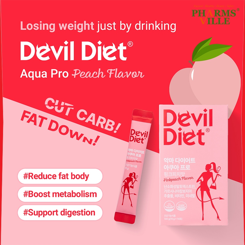 [Devil Diet] Aqua Pro / Weight loss Supplement , Slimming Body & Fat Blocker, Peach falvor, Pineapple flavor / 10g x 14Packets