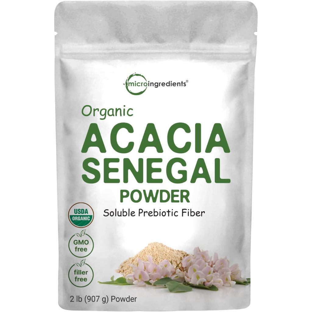 Micro Ingredients Organic Acacia Senegal Powder, 2 Pounds (32 Ounce), Instant Soluble Fiber Powder, Plant-Based Prebiotic Superfood for Gut Health, Non-GMO, No Gluten, Vegan