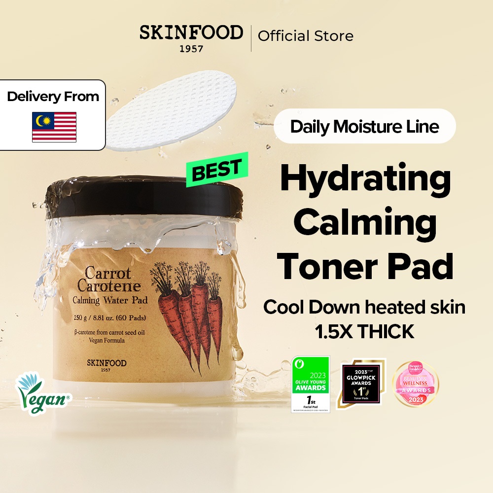 [SKINFOOD Official] Carrot Carotene Calming Water Pad 60ea / Redness Relief Soothing / Cooling over-heated skin / Natural Ingredients / Toner Pad