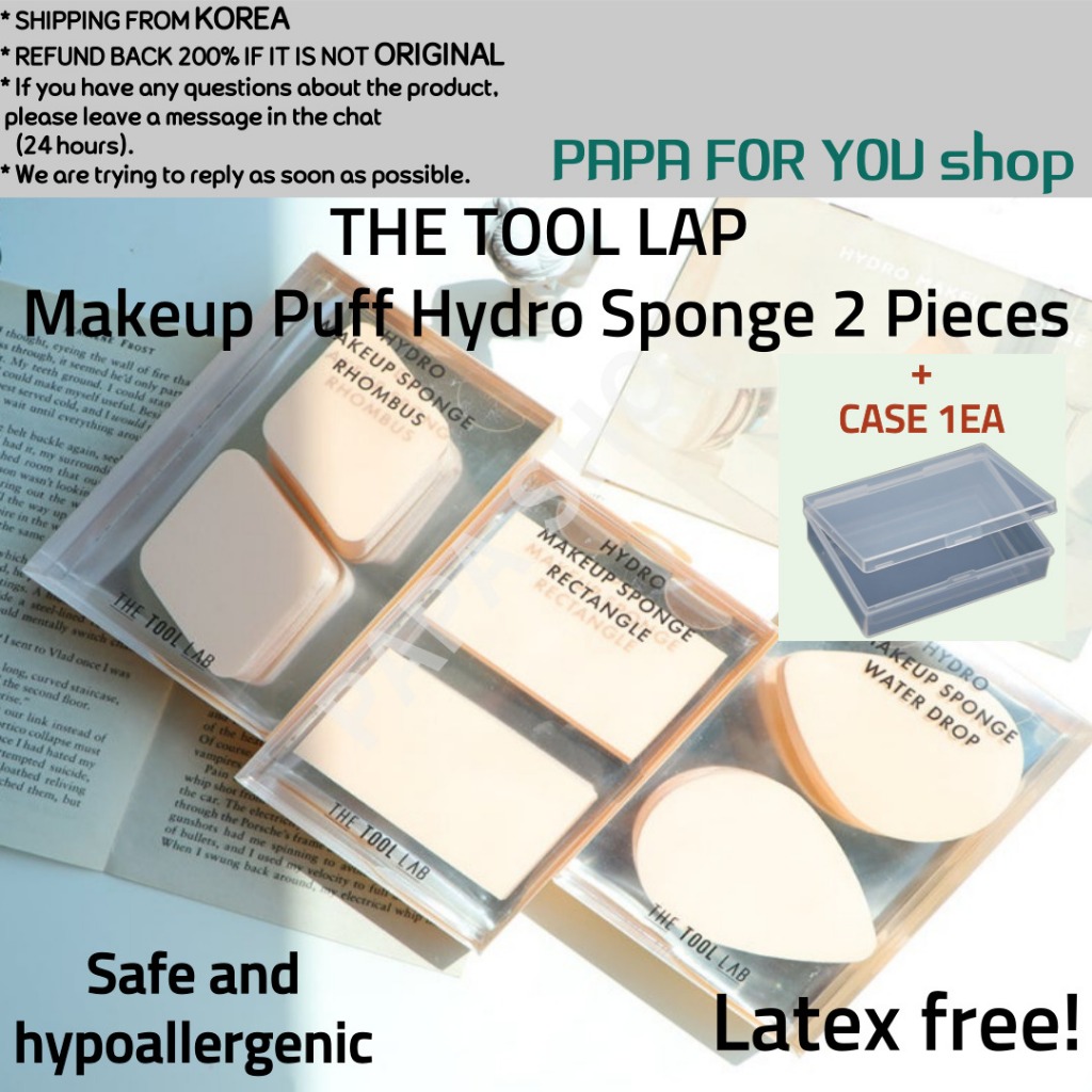 Korean Beauty [THE TOOL LAP] Hydro Makeup Puff Sponge 2Pieces Safe & Hypoallergenic Latex-Free Beauty Tools & Accessories