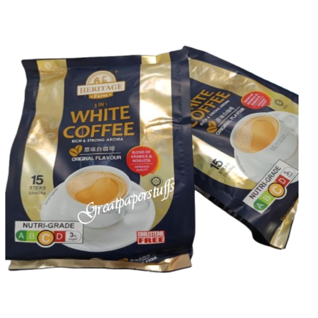 (15sticks x 36g x 8packs +Free 2gifts) Heritage Farm 3in 1 White Coffee Rich & Strong- till 07/08