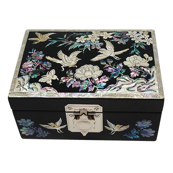 Mother of Pearl Inlay Bird Flower Design Jewelry Box, Red Wood Jewelry Box, Trinket Case, Keepsake Treasure Chest Box Organizer Holder