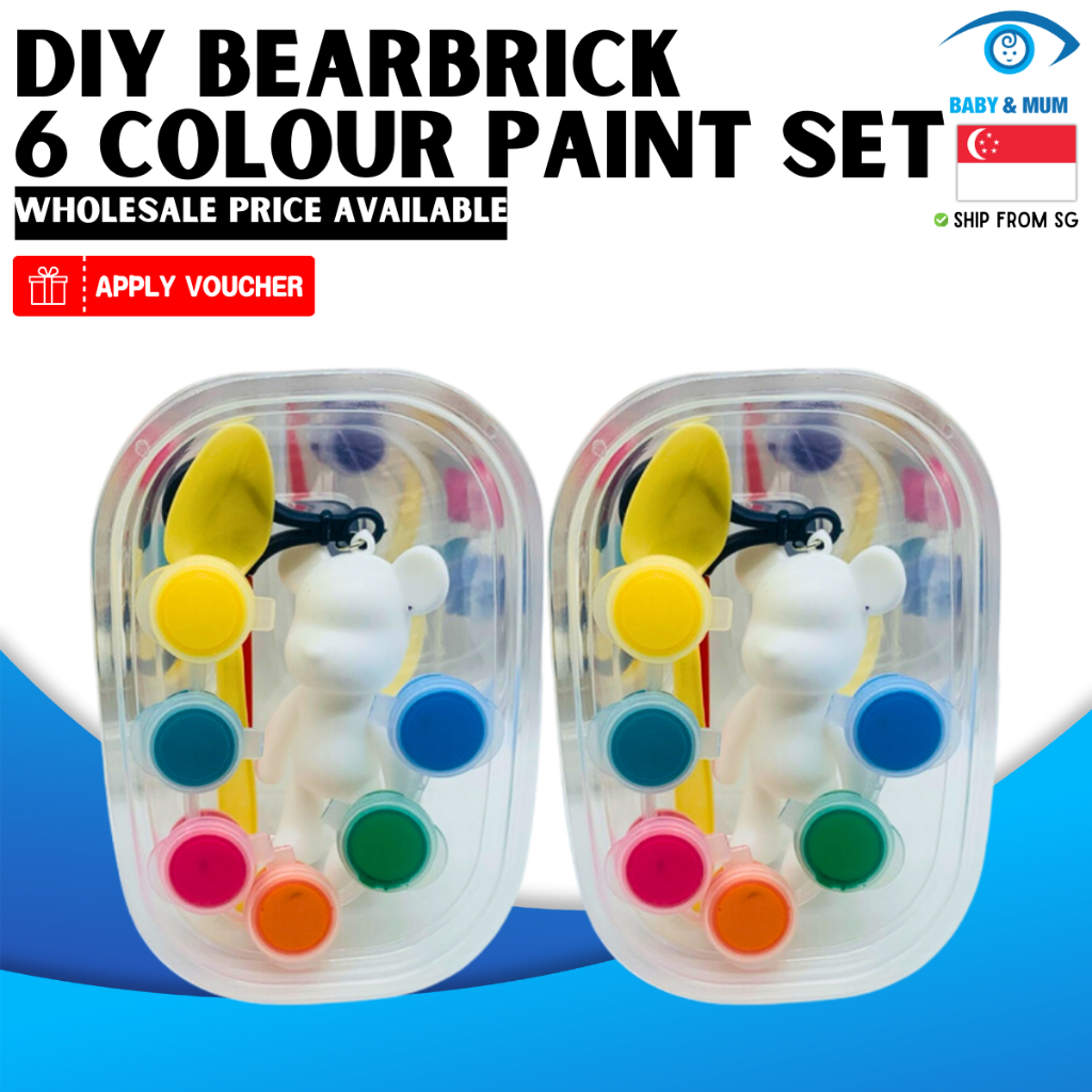 DIY Fluid Bearbrick Keychain 6 Color Painting Set - Party Toys | SG LOCAL