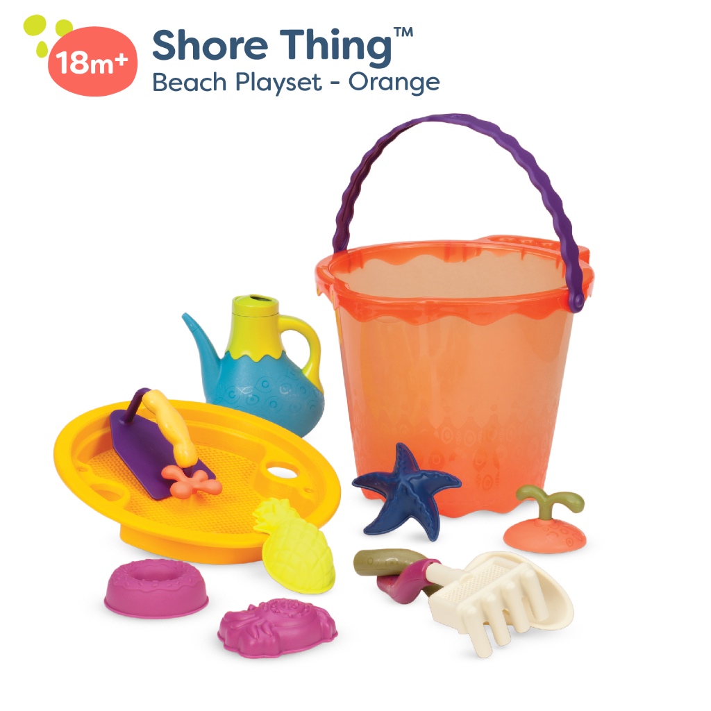 [B.Toys] Shore Thing - Large Bucket Set, Blue, Orange, Shovel, Beach Toy, Toy Set, Sandcastle, Build