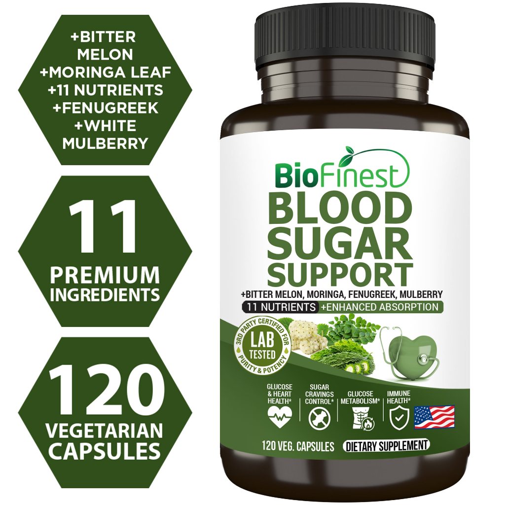 Biofinest Blood Sugar Support Supplement - Healthy Insulin Glucose Reduce Blood Pressure Diabetes Sugar Cravings (120s)