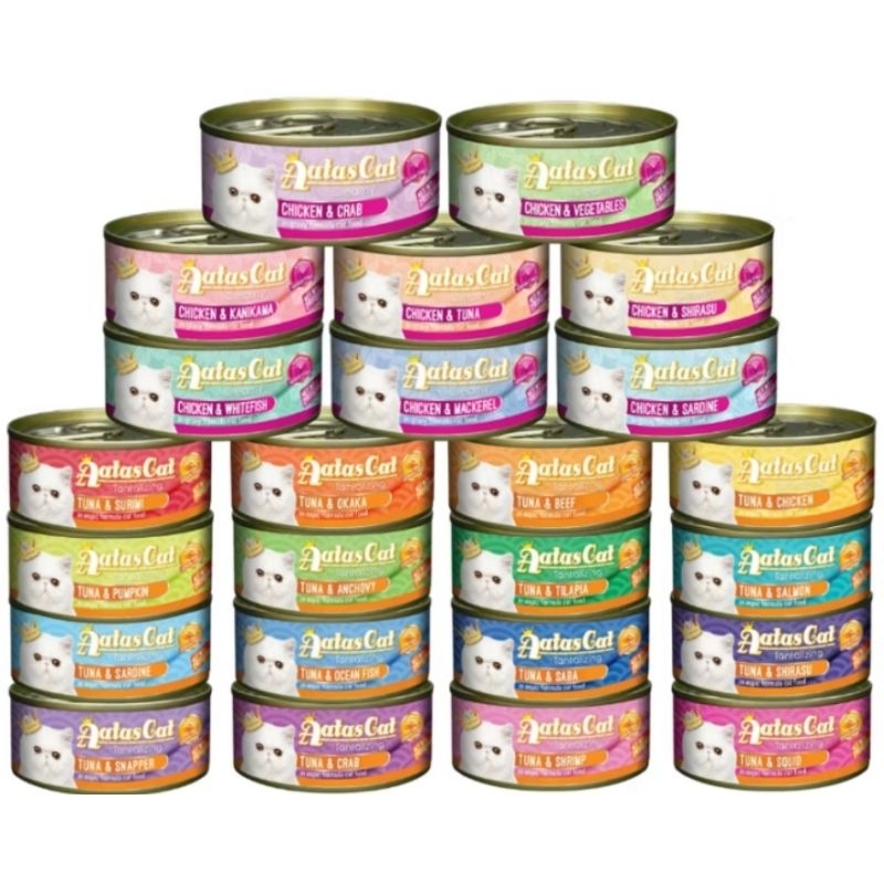 Aatas Cat Tantalizing Creamy Tuna Chicken Salmon Crab Pumpkin Anchovy Shrimp Beef Can Wet Food Canned 24 Cans/Carton