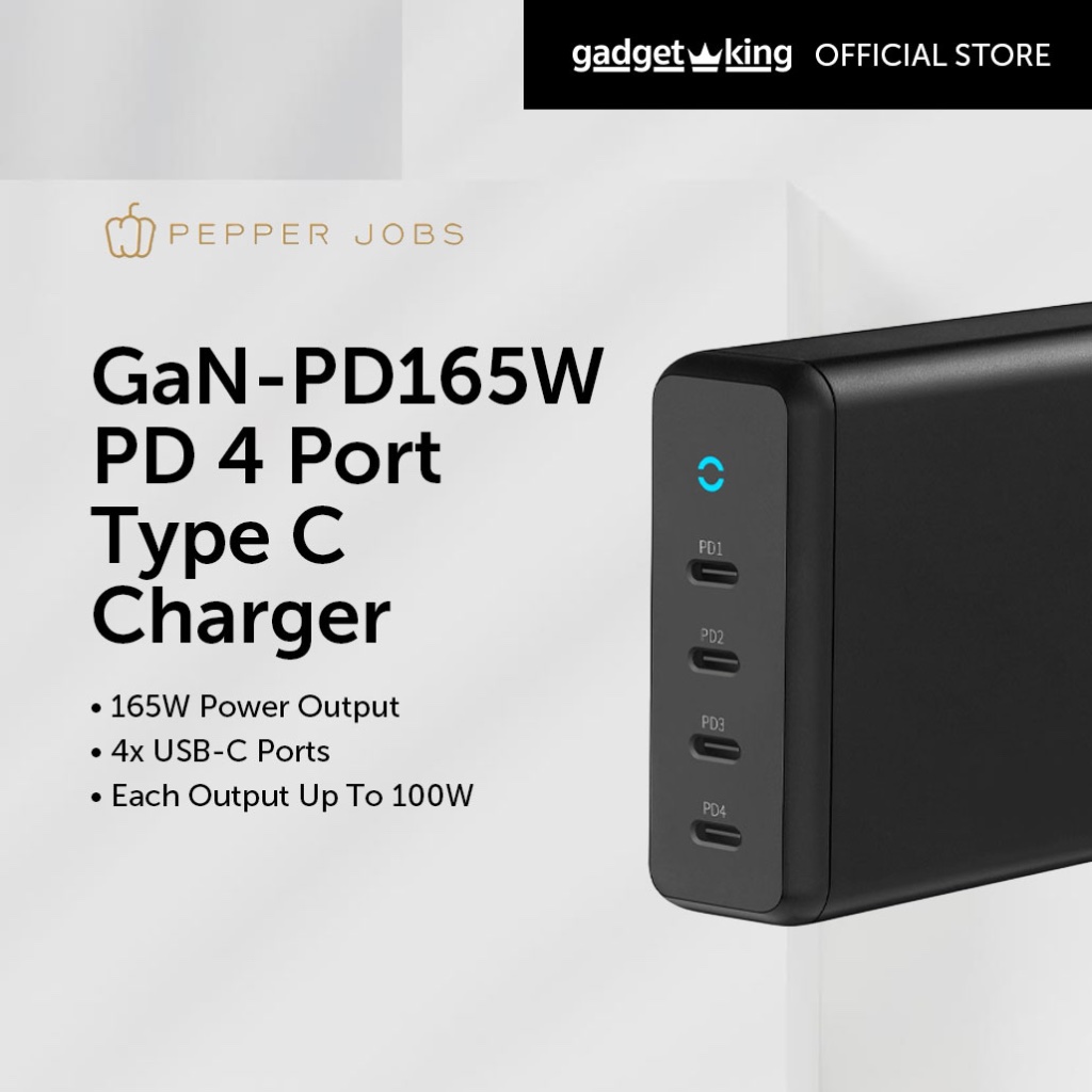 [Pepper Jobs] GaN-PD165W PD 4 Port Type C Charger for Laptops, Tablets, Smartphones, Digital Cameras and many more