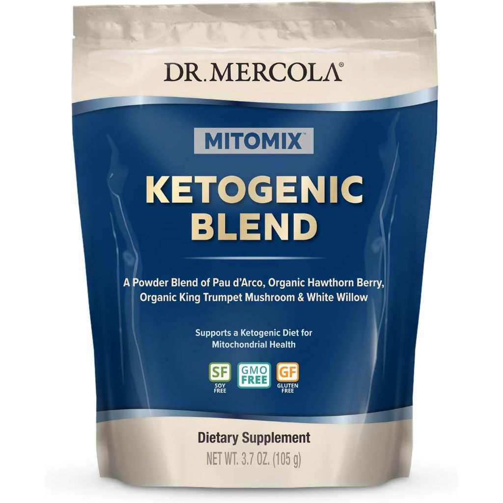 Dr. Mercola MITOMIX Ketogenic Blend Pau d’Arco and Organic King Trumpet Mushroom, 30 Servings (3.7 oz.) 1 Bag, non GMO, Soy Free, Gluten Free