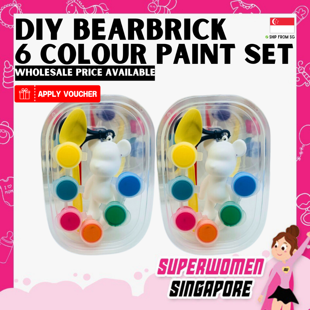 DIY Fluid Bearbrick Keychain 6 Color Painting Set - Party Toys | SG LOCAL