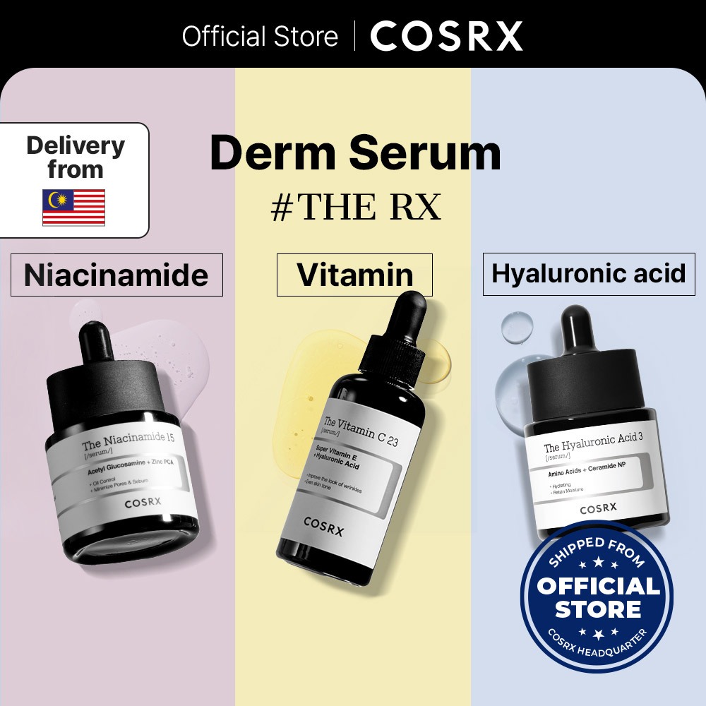 [COSRX OFFICIAL] The RX Derm serums, The Niacinamide 15 20ml, The Vitamin C 23 20g, The Hyaluronic 3 20ml