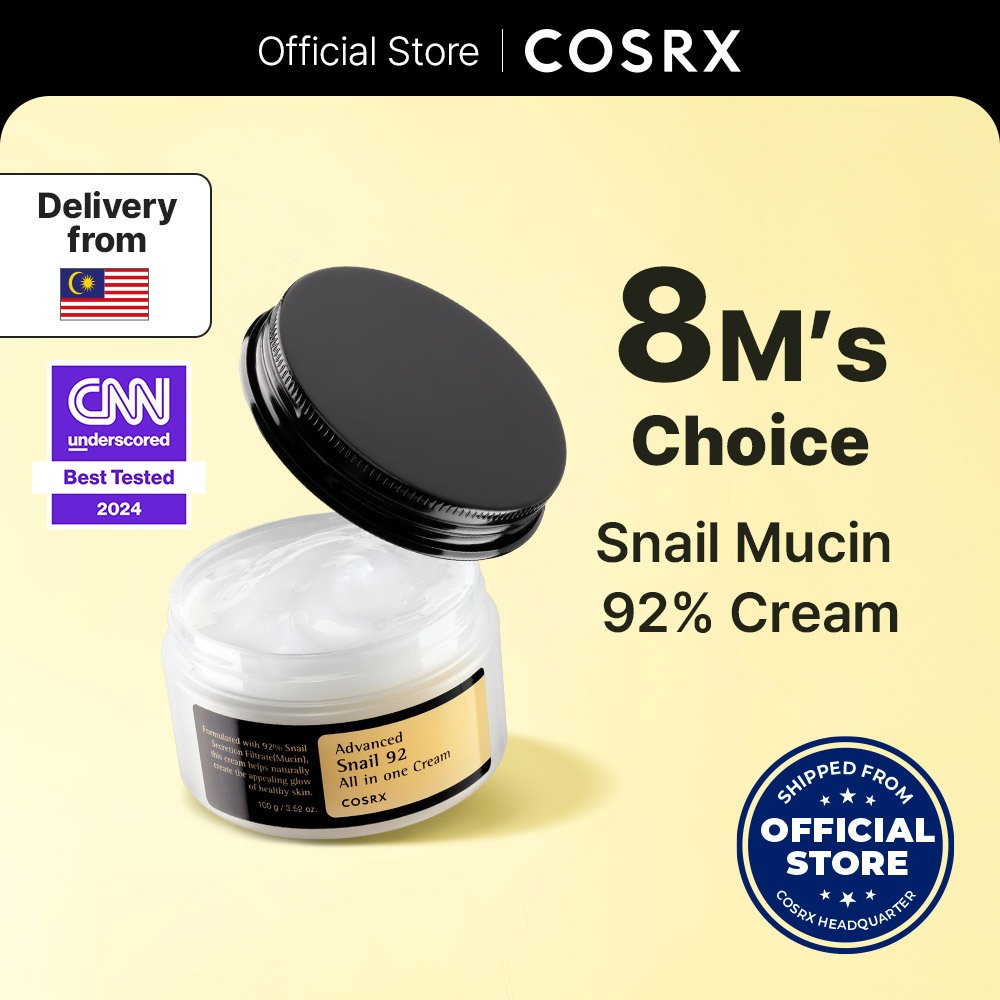 [COSRX OFFICIAL] Advanced Snail 92 All in one Cream 100ml, Snail Secretion Filtrate 92%, Hyaluronic acid 1,000 ppm, for Anti-aging & Nourishing, Wrinkle Improvement