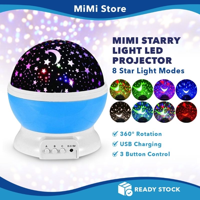 MiMi Starry Light LED Projector Star Moon Night Lamp Table Bedroom Light 星空灯 Lampu Hiasan Bilik Tidur Malam 360° Rotatio