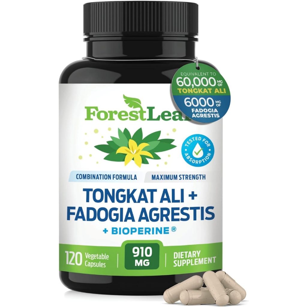 ForestLeaf Tongkat Ali & Fadogia Agrestis Supplement 120 Capsules BioPerine Maximum Strength 200:1 Extract, 300g Longjack Tongkat Ali for Men Women Muscle Strength & Energy Support
