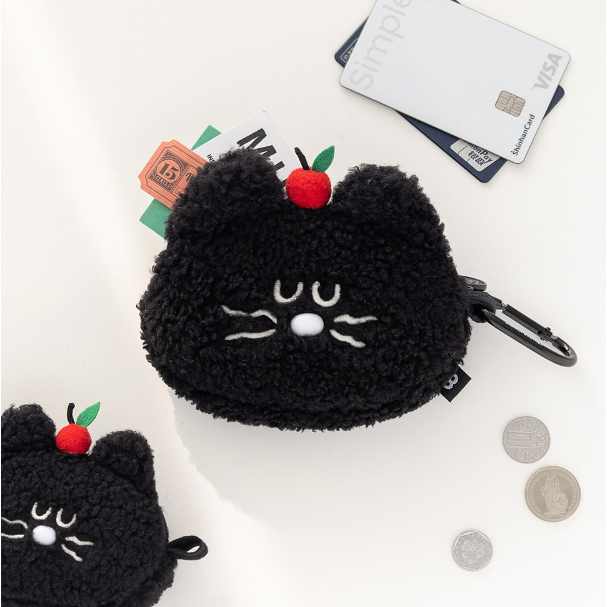 【 Korean Mogry Boucle Card Wallet & Airpods Pouch 】 Safely Protect My Stuff With A Cute Black Cat Design Card Wallet And AirPod Pouch With A Soft Touch