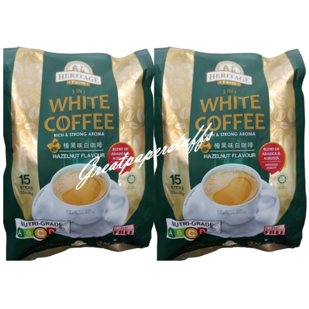 (15sticks x 36g x 8packs+ Free 2gifts) Heritage Farm 3in 1 White Coffee Hazelnut Flavor- till 07/08
