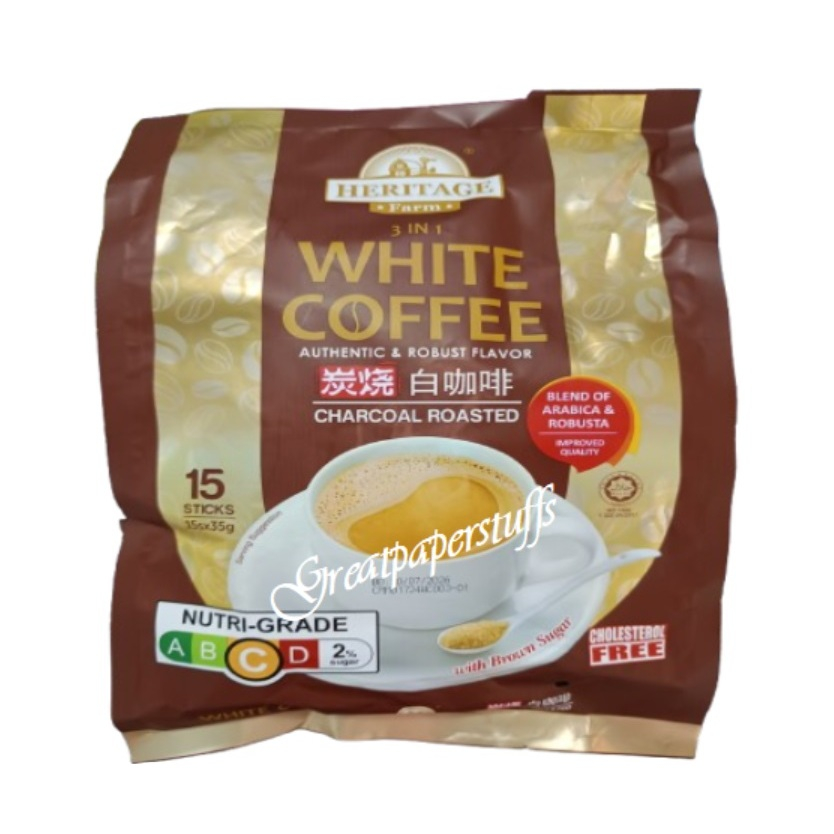 (15sticks x 35g x 8packs+ Free 2gifts) Heritage Farm 3in 1 White Coffee Charcoal Roasted- till 07/08