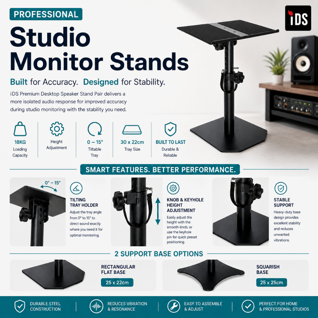 Premium Tilting Studio Monitor Speaker Stand for Table and Floor, Hifi Speaker Computer Speakers Bookshelf Speaker
