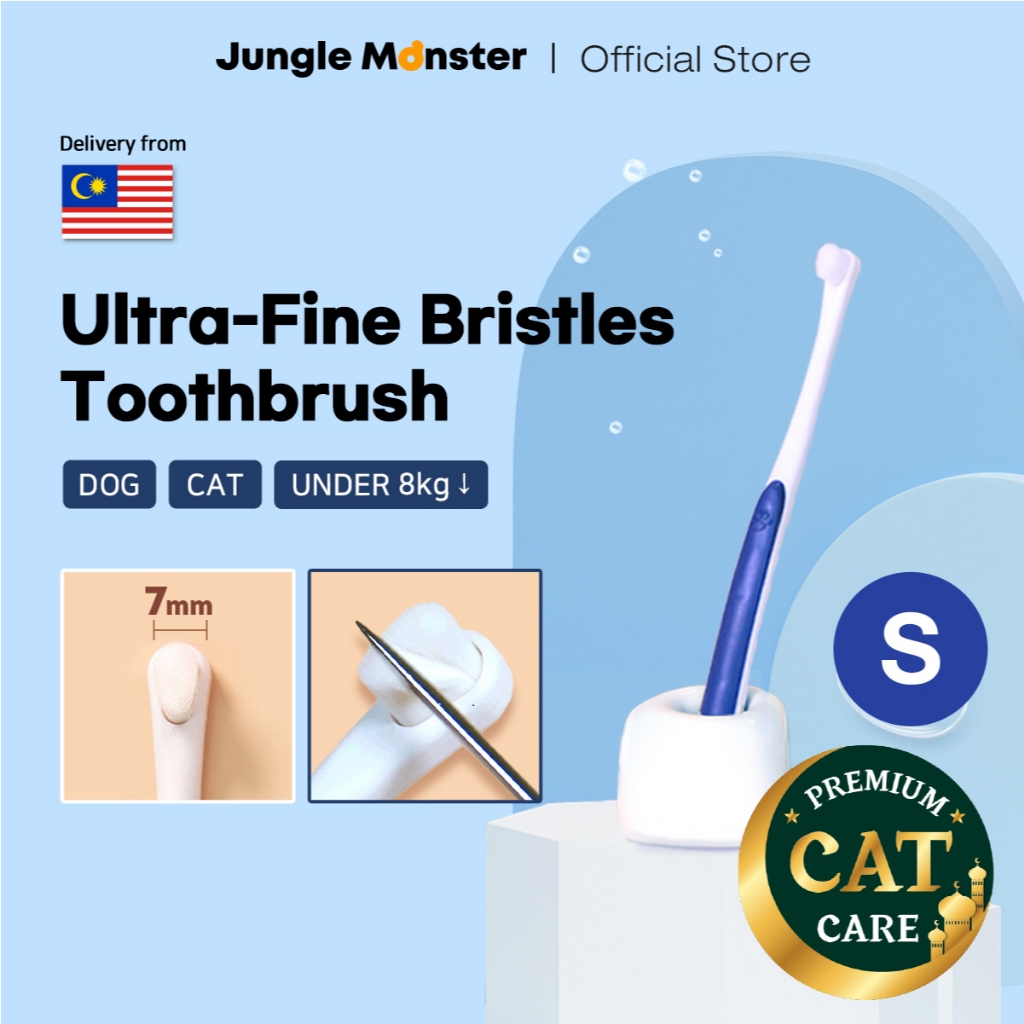 [Junglemonster] Pet Soft Toothbrush Small Size | 10,000 Ultra-Fine Bristles | Dental Care for Dogs and Cats