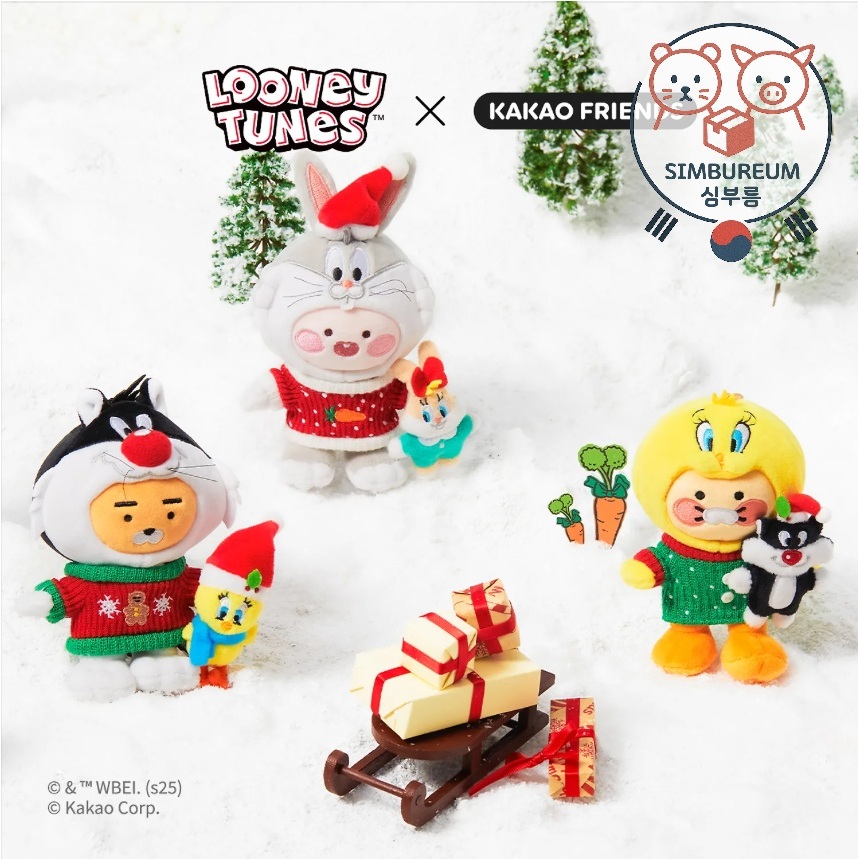 [Kakao Friends x Looney Tunes] Korea Ryan Sylvester / Apeach Bugs Bunny / Choonsik Tweety Plush Doll / Figure Keychain
