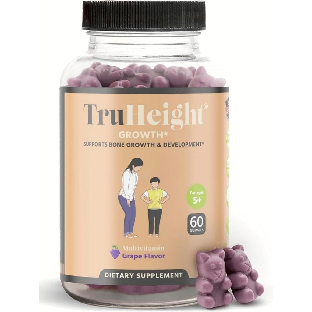 TruHeight Growth 60 Gummies Grape Tall Nutrition for Natural Supplement Kids & Teens Vitamin D, K, Calcium & Ashwagandha, Bone Strength Vitamins D3 K2, Picky Eater, Taller Ages 5+