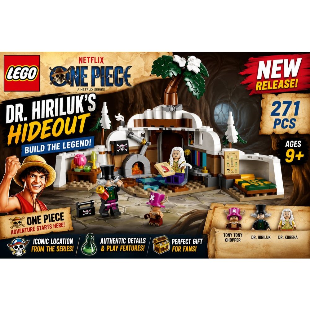 LEGO ONE PIECE Dr. Hiriluk’s Hut 75641 271 Pieces Building Set with Chopper Hiriluk Kureha Minifigures Netflix Anime Gift Age 9+