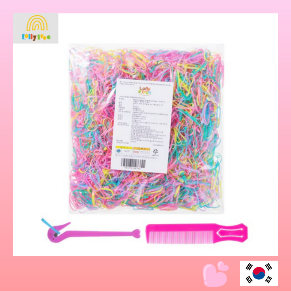 [LollyTree] Pastel Hair Elastic Bands 100g Set + Easy Removal Tool & Pocket Comb | No-Damage Mini Rubber Bands for Kids & Girls | Braids, Hairstyles, DIY Accessories