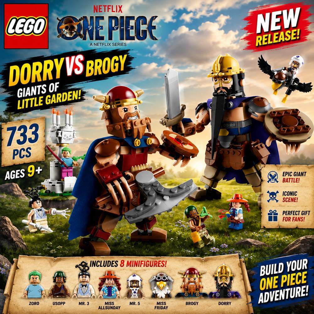 LEGO ONE PIECE Dorry vs. Brogy 75644 733 Pieces Giants of Little Garden Building Set 8 Characters Netflix Series Kids Gift Age 9+