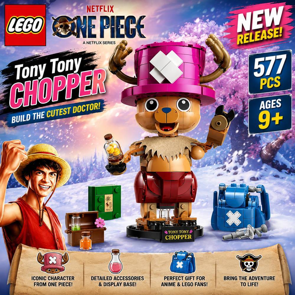 LEGO ONE PIECE Tony Tony Chopper 75643 577 Pieces Buildable Character Figure with Accessories Netflix Series Display Toy Gift Age 9+