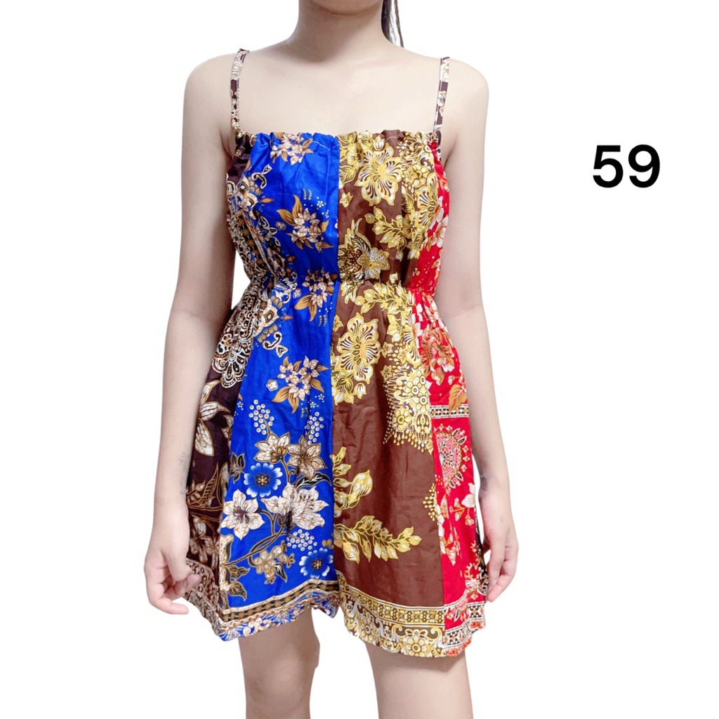 Patchwork Batik shorts Jumpsuit rubber back adjustable strap Side pockets (9905)