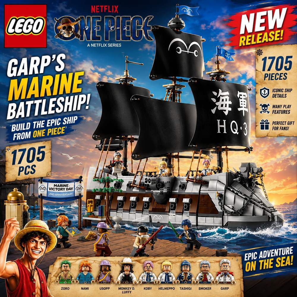 LEGO ONE PIECE Garp’s Marine Battleship 75646 1705 Pieces Building Set with 9 Minifigures Netflix Series Collectible Ship Gift Age 9+