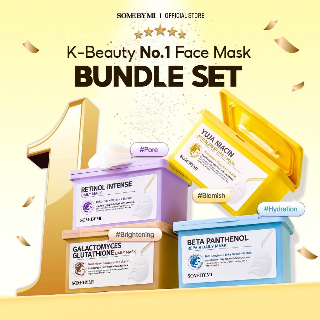 [BEST SELLING] SOME BY MI DAILY MASK 30EA BUNDLE SET (Glutathione daily mask, Yuja daily mask, Retinol daily mask, Beta daily mask)