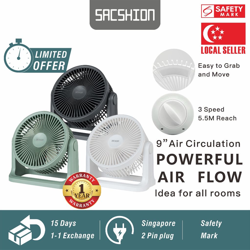 [SG]2 pin plug Sacshion 9" Air Circulator Fan,table fan powerful high velocity 9 inch Fan SAC009PD