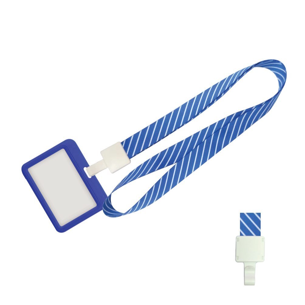 20MM Lanyard + White Plastic Hook + Horizontal Hard Badge Holder Blue 1 pc - Various Lanyard Colours