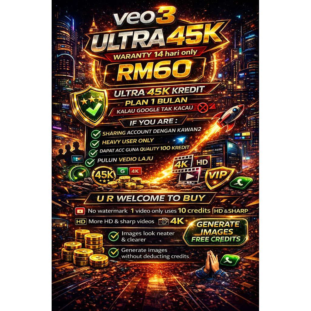 VEO 3 AI Ultra, Gemini DAN FLOW AI (45,000 Credits) Nano Banana Pro (AKAUN)