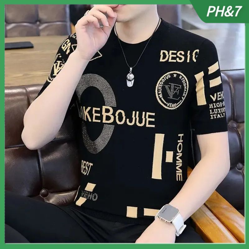 Short Sleeve Men's T-shirt 2025 Summer New Half Sleeve Round Neck Letter Printing Trend Men Top