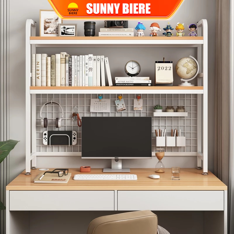 SNBDesktop Shelf Desk With Grid Bookshelf Storage Shelf Desktop Multi-layer Iron Shelf Student Computer DeskStorage Rack