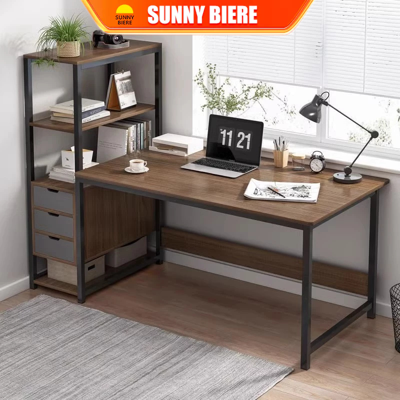 SNB 120cm Study Table With 4 Tier BookShelf Office Computer Desk Home Writing Desk Side Bookshelves 桌子