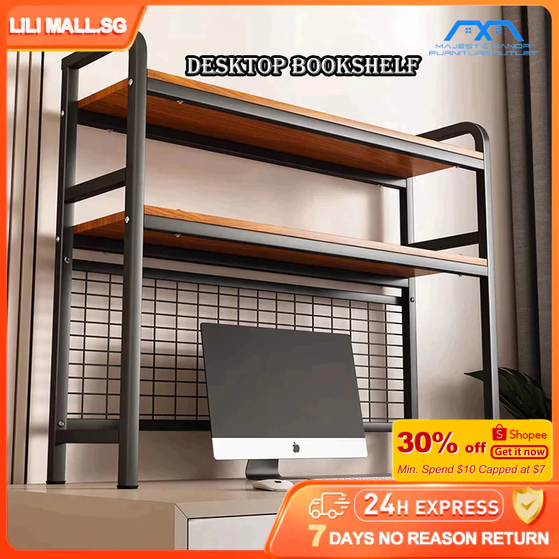 Desktop shelf bookshelf simple desk multi-tier storage shelves with grid hanging rack dormitory computer shelf