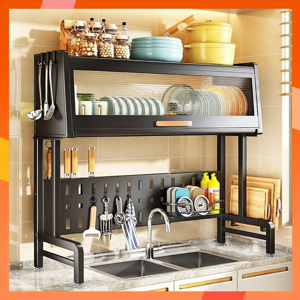 SIV 65-125cm Dish Cabinet Rack Over-The-Sink Dish Drainer Drying Rack Plate Storage Kitchen Organizer Shelf