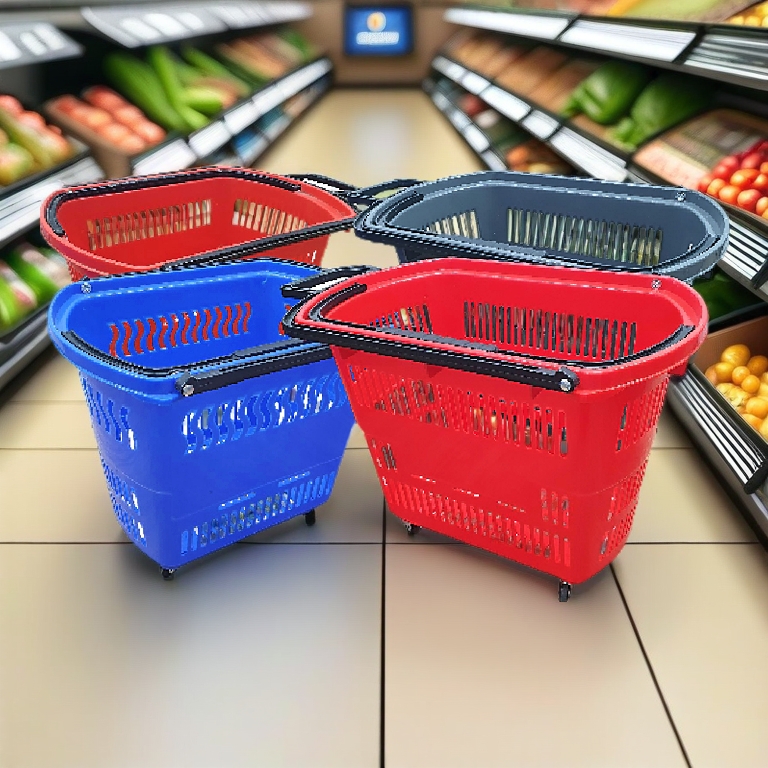 Grocery Basket Handle with Roller Shopping Basket Trolley Basket