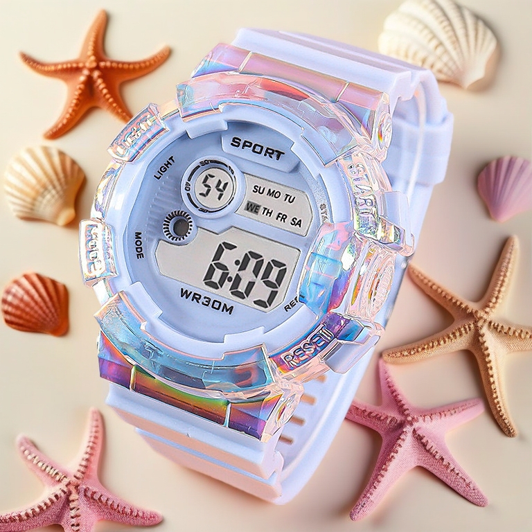 Kids Digital Watch LED Sports Watches Translucent Design with Stopwatch Alarm Date Week Display Wristwatch for Children Jam Tangan Budak Kanak