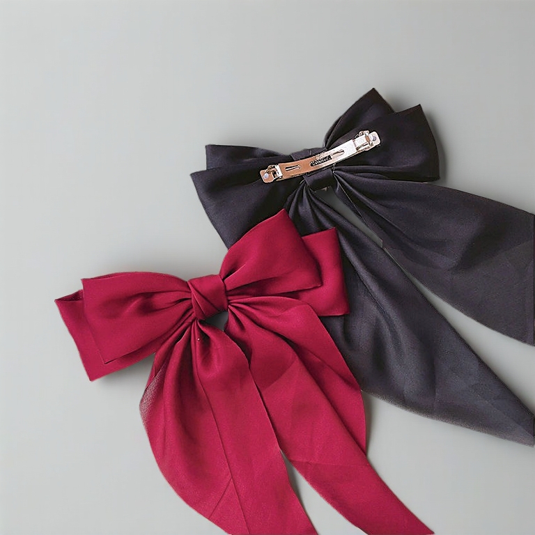 Korean Version Big Bow Girls Hair Clip Long Ribbon Gauze Alloy Spring Clips Multiple Color Hair Clip