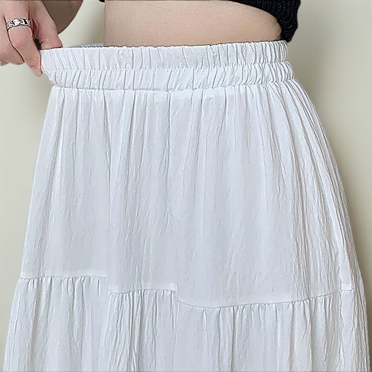 Women's Elastic High Waist Pleated A-line Skirt Plain Korean Style New Fashion Sweet Skirt