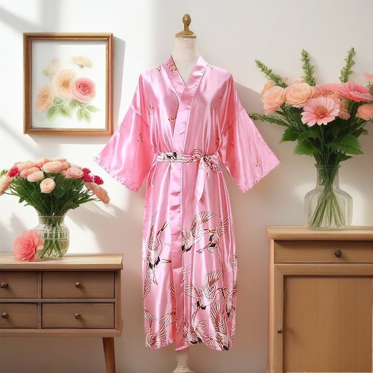 Malaysia Seller - Japanese Kimono Robe Crane Sleepwear Leisure Style Premium Quality Length 115cm