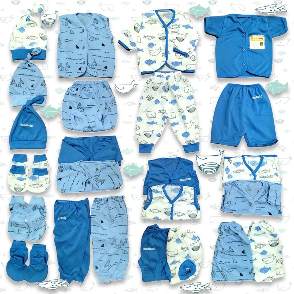 Ummababyshop: 33 Pcs Newborn Baby Equipment Packages - Cute Suits, Hats, Gloves & Feet for Boys and Girls, Brojol Gifts, Special Gifts, Bundling Newborn Baby Clothes 0-3 months SNI Gift Set Newborn